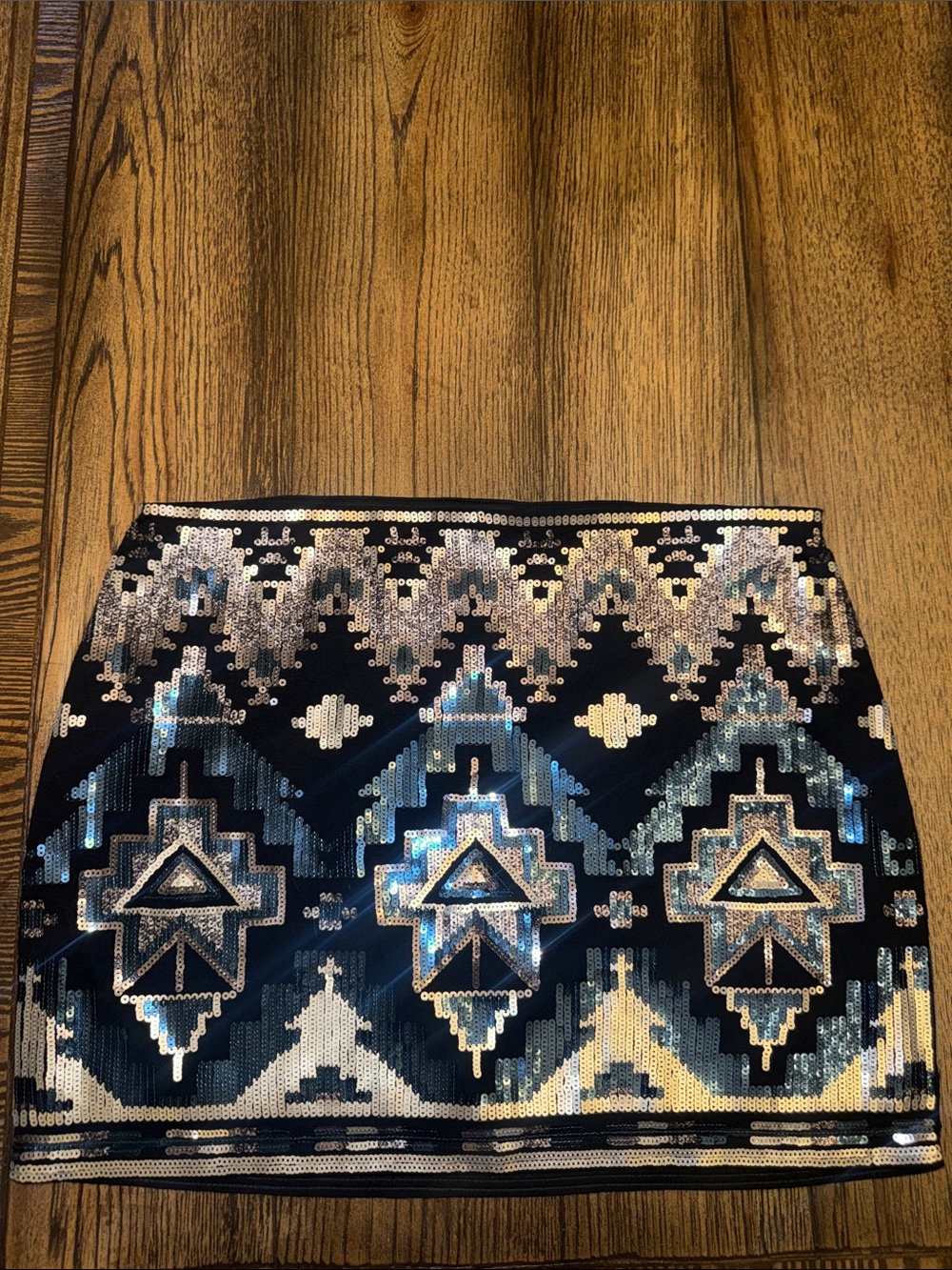 Express Sequined Geometric Mini Skirt - Black, Blue, and Silver